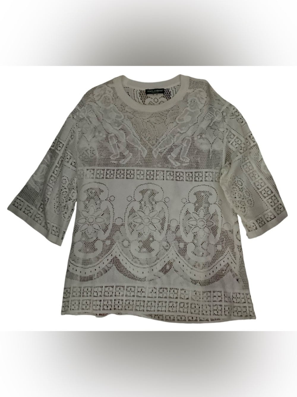 Dolce & Gabbana Men’s White Lace Knit Shirt IT 46 Made in Italy Size M